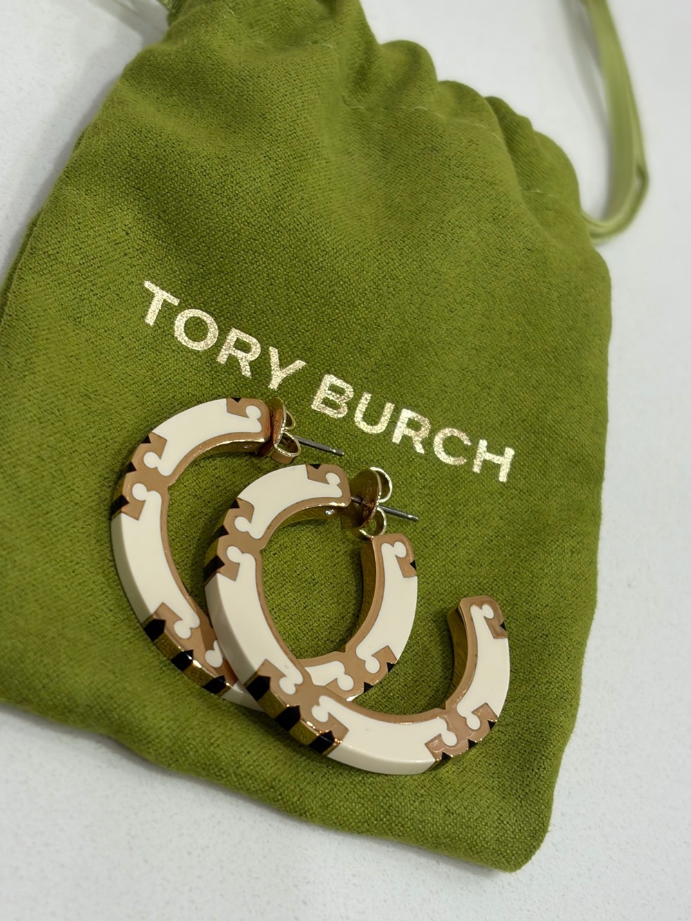 Tory Burch T-Stripe Logo Hoop Earrings